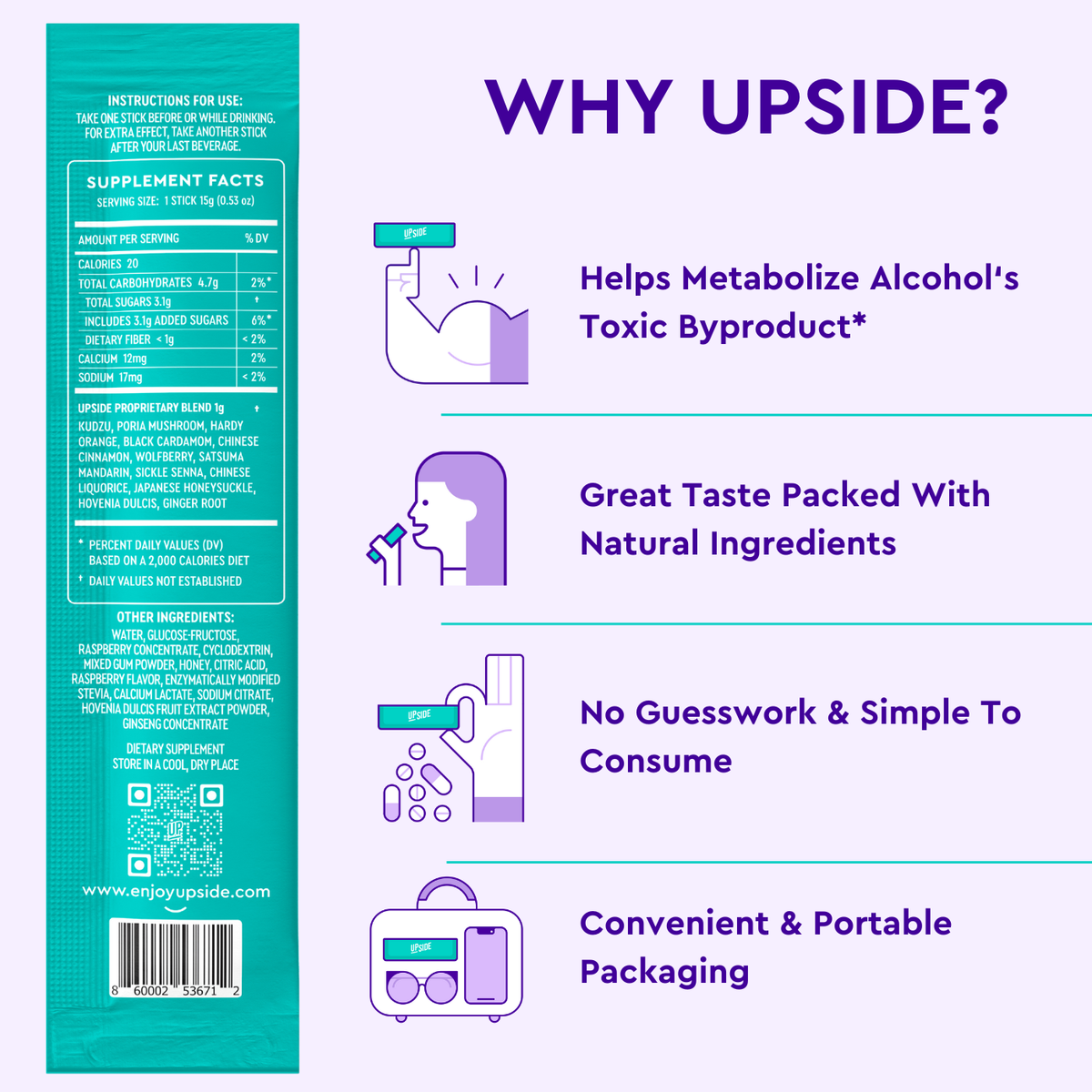 UPSIDE Before Drinking Hangover Sticks - Party Box (30-Pack)