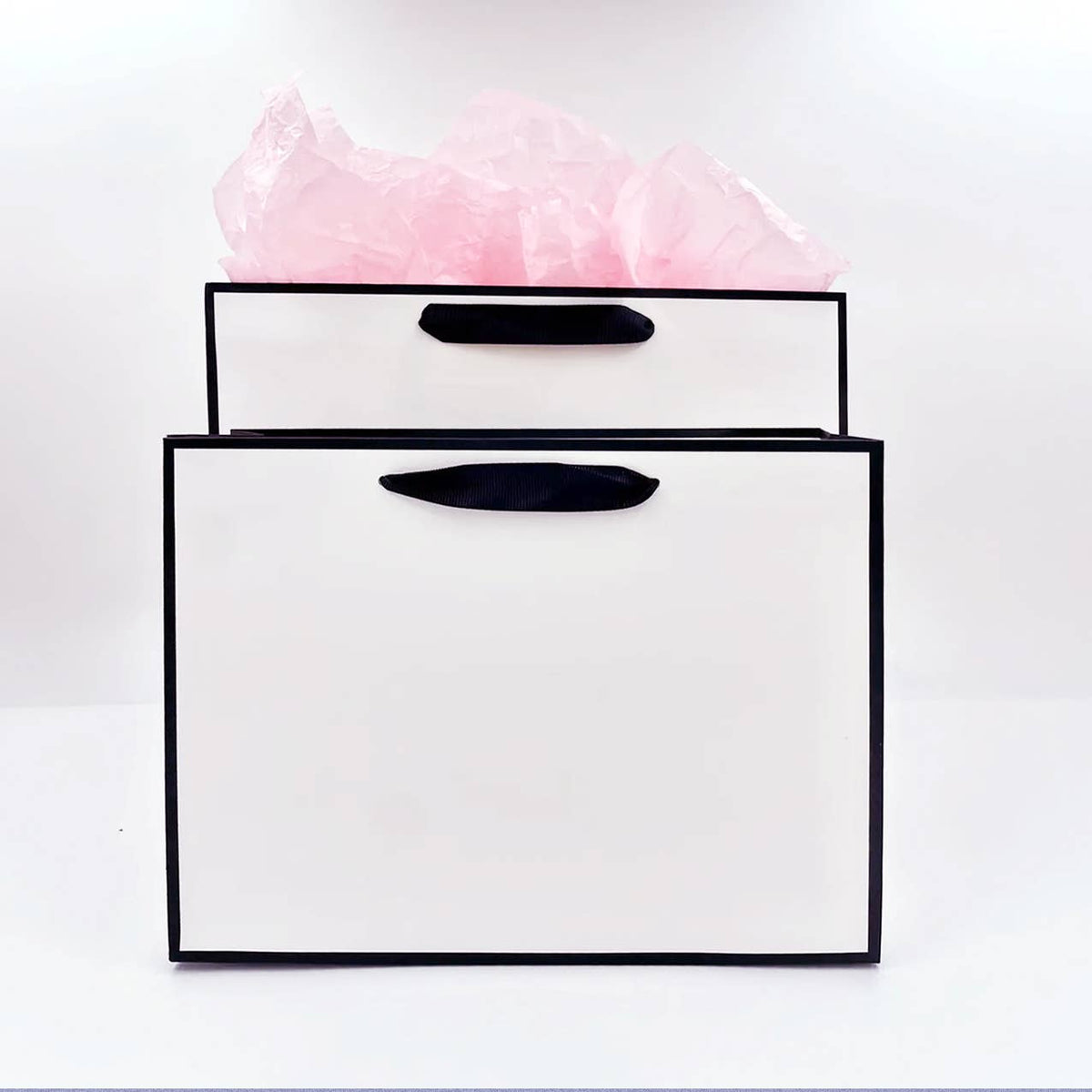 White with Black Border Paper Gift Bag w/ free tissue: V3