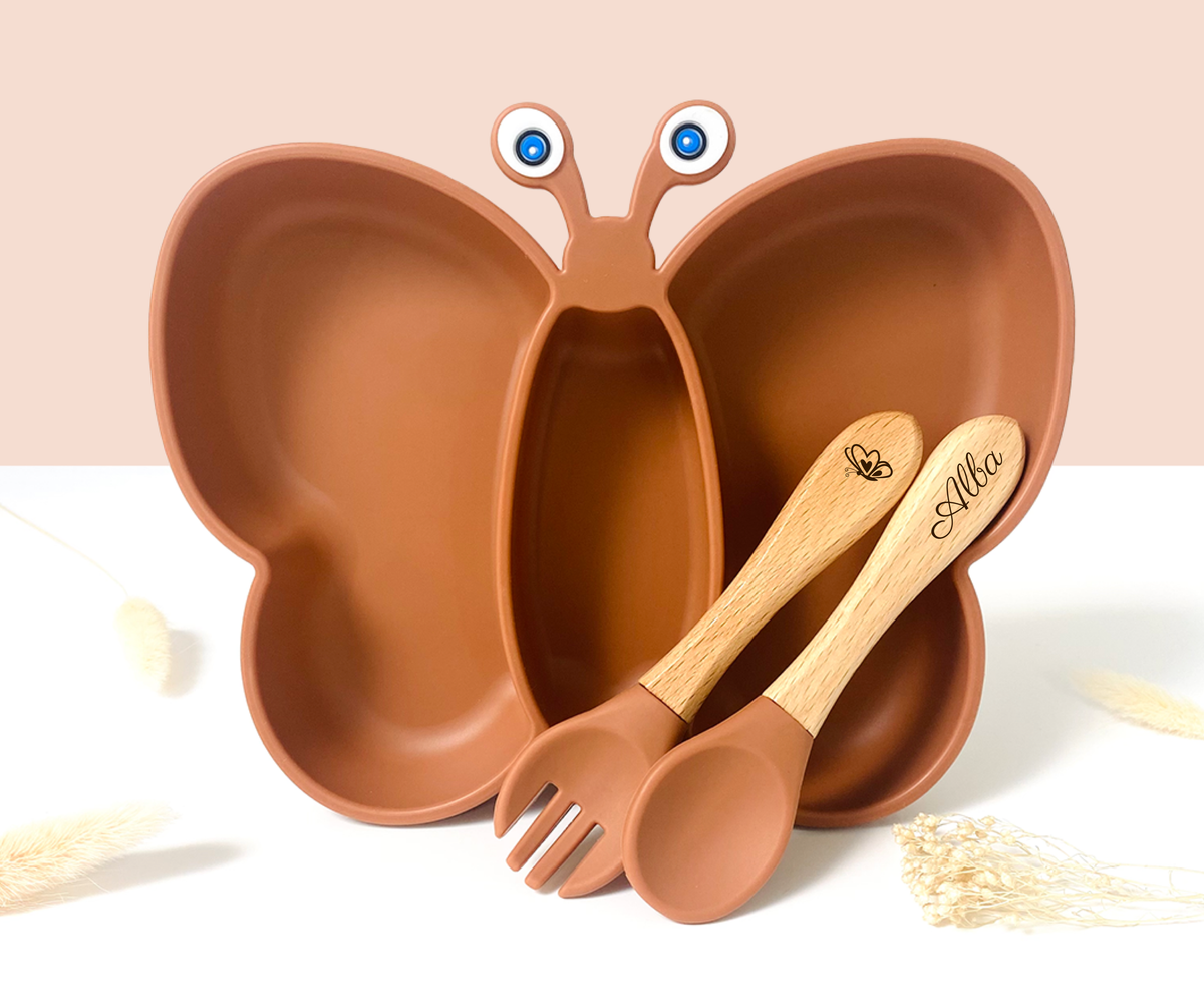 Papillon meal + cutlery set for children: Pink