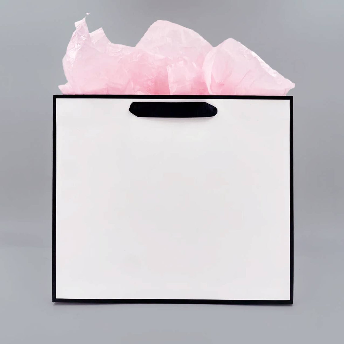 White with Black Border Paper Gift Bag w/ free tissue: V3