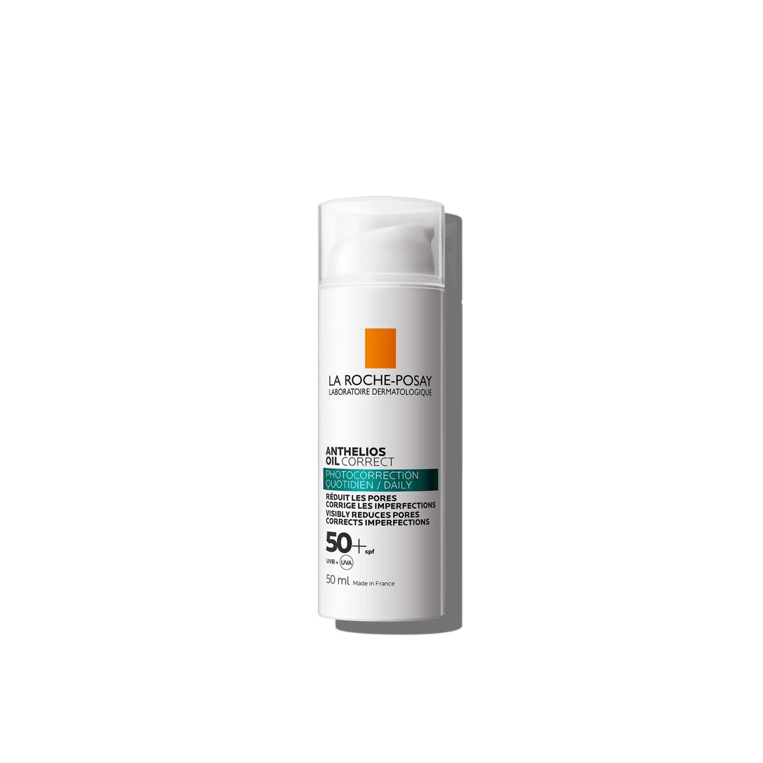 La Roche-Posay Anthelios Oil Correct SPF 50+ sunscreen for acne-prone skin helps reduce imperfections while offering high sun protection.