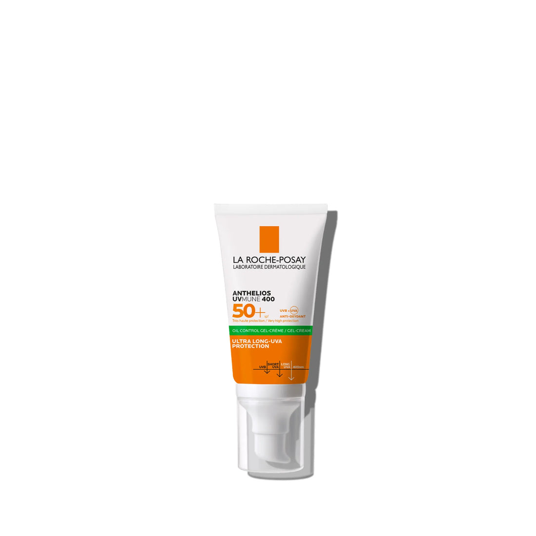 La Roche-Posay Anthelios UVMune 400 Oil Control Gel Cream SPF50+, mattifying sunscreen for oily and acne-prone skin.