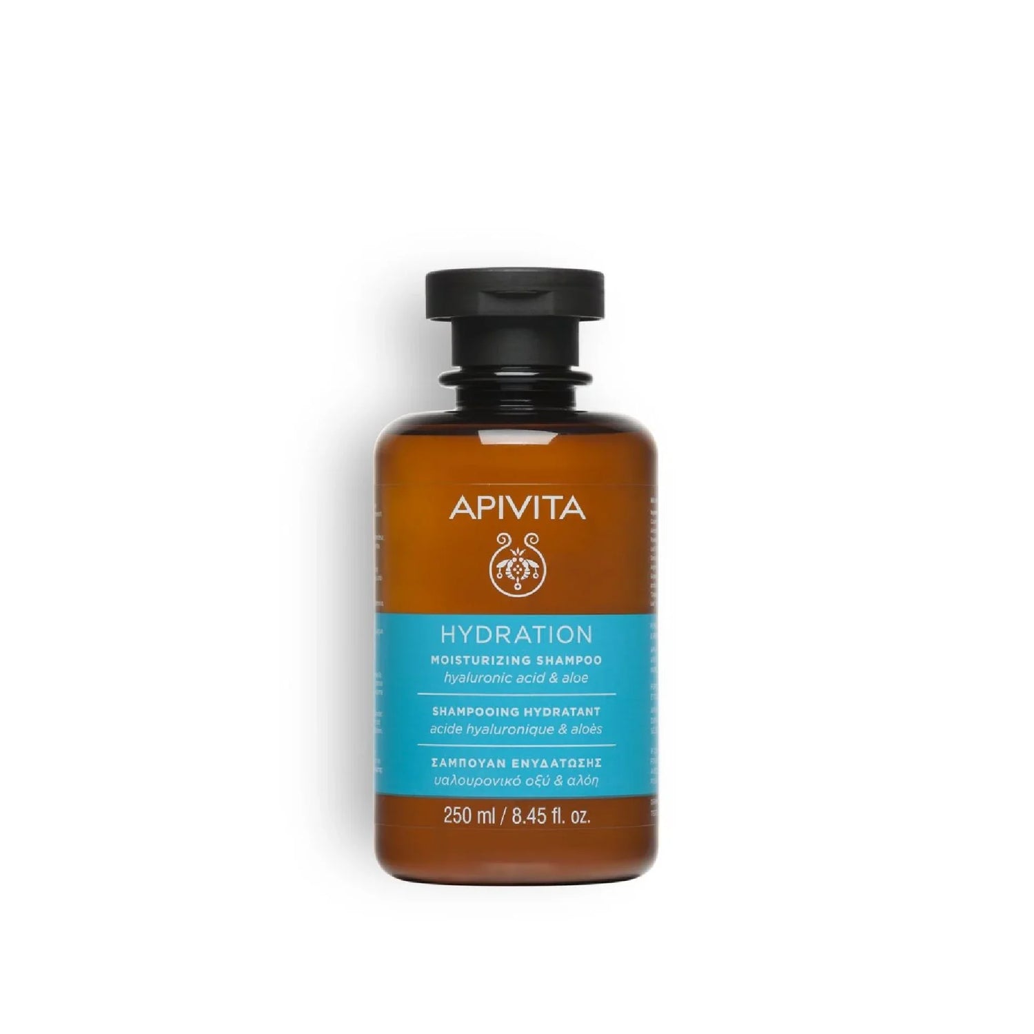 Apivita Moisturizing Shampoo with Hyaluronic Acid and Aloe for daily hydration of dry hair.