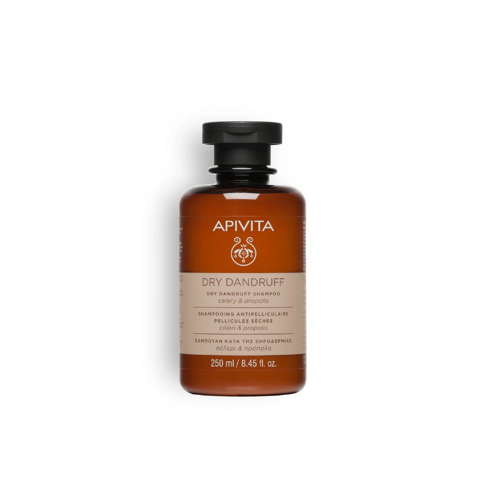 Apivita Dry Dandruff Shampoo with natural ingredients for soothing and dandruff control.