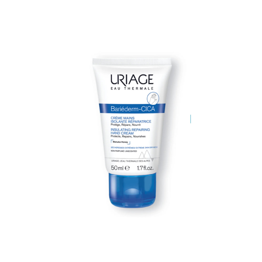 Uriage Bariederm Hand Cica-Cream for restoring and protecting dry, irritated hands.