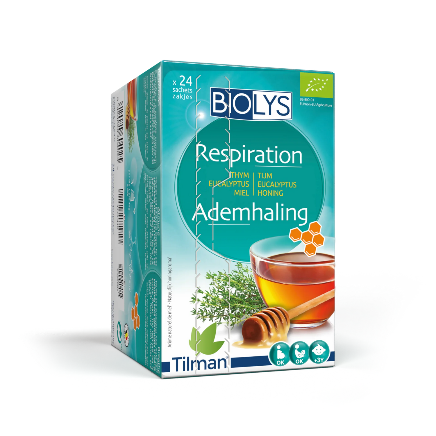 Biolys Breathe Tea with thyme, eucalyptus, and honey for clear nose and soothed throat