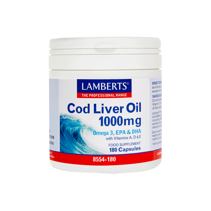 Lamberts Cod Liver Oil 1000mg - Supports heart health and vision with omega-3 and vitamins.