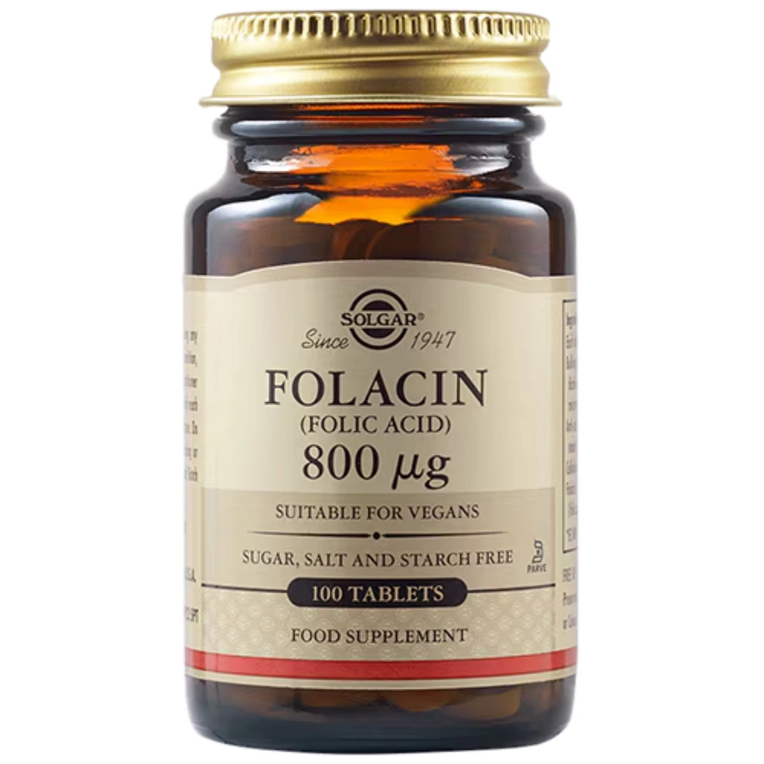 Solgar Folacin (Folic Acid) 800 µg - Supports maternal health, fetal development, and overall well-being.