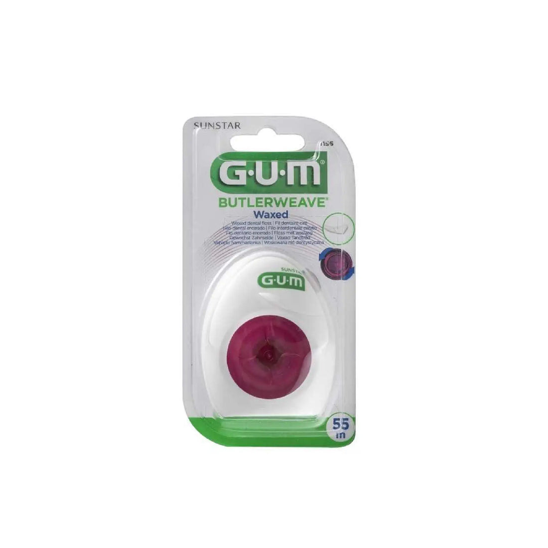 GUM Butlerweave Waxed Dental Floss, 55m for effective plaque and debris removal.