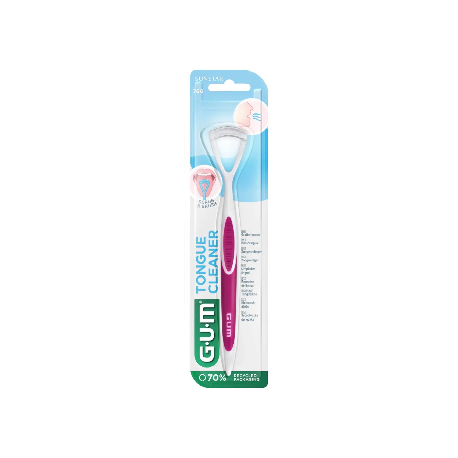 GUM HaliControl Tongue Cleaner, dual-action tool for removing bacteria and promoting fresher breath.