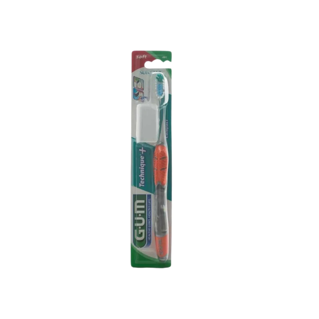 GUM Technique Toothbrush Soft Compact 491 for gentle plaque removal with soft bristles.