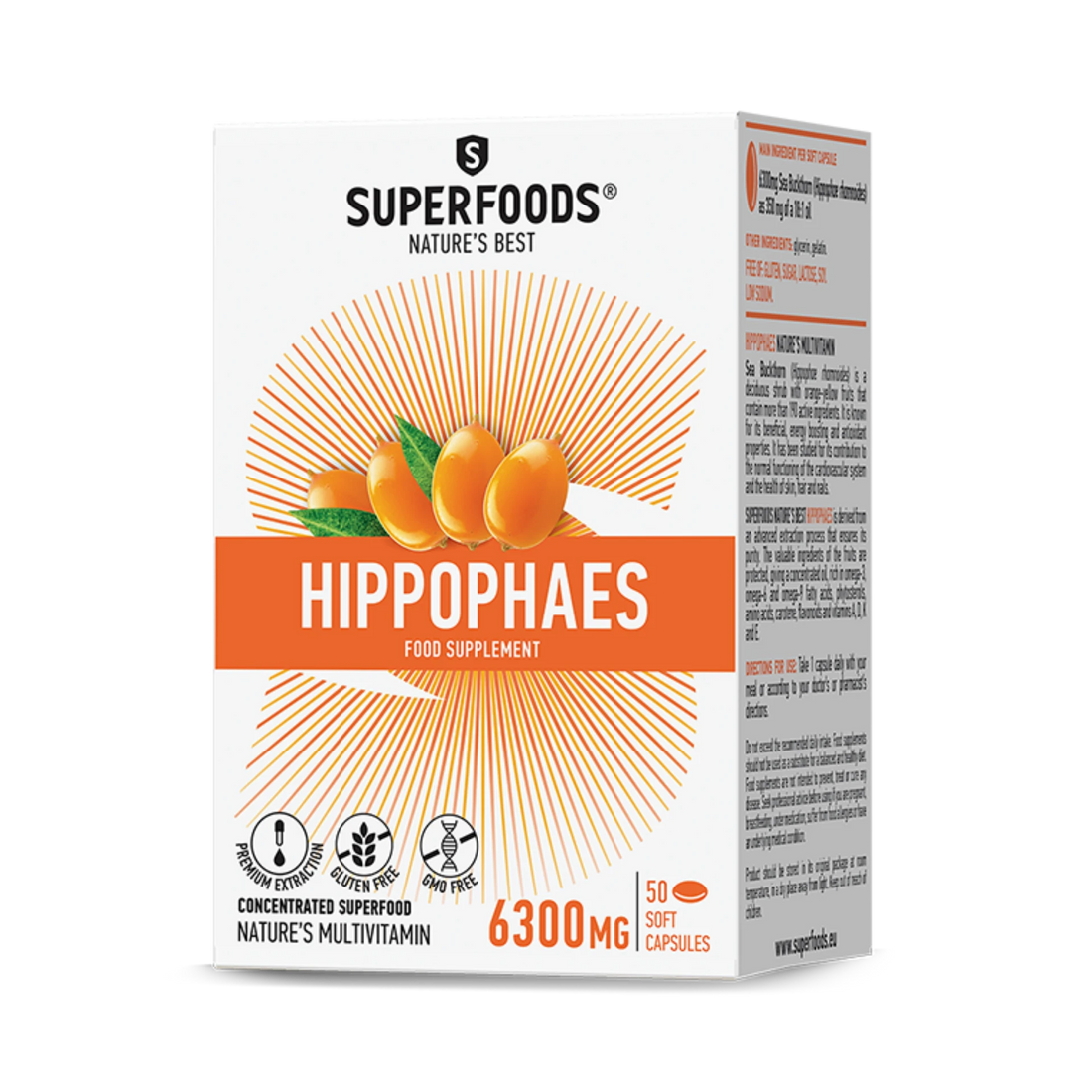 Hippophaes soft capsules with omega fatty acids and vitamins for energy and beauty