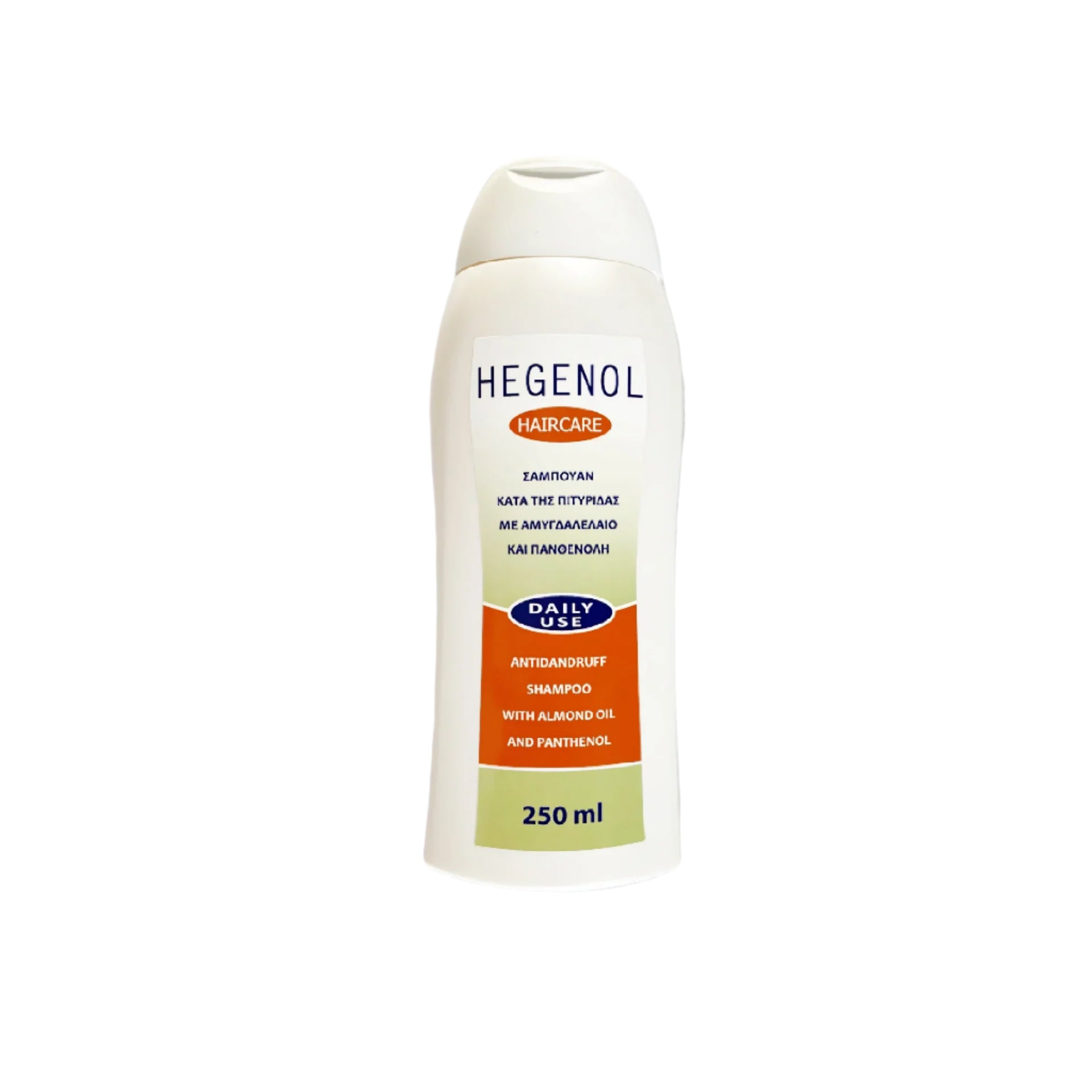 Hegenol Antidandruff Shampoo – A 250ml bottle designed for daily dandruff control and scalp care.