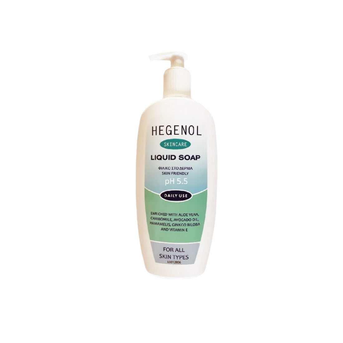 Hegenol Liquid Soap 500ml with natural ingredients like aloe vera, chamomile, avocado oil, and vitamin E for gentle daily cleansing.