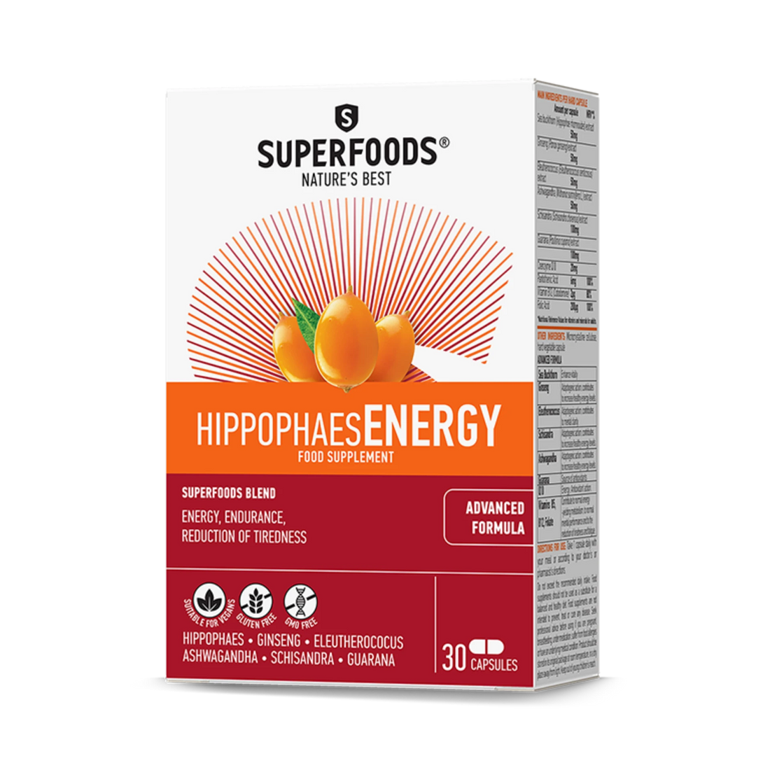 Hippophaes Energy with Sea Buckthorn, Ginseng, and vitamins for energy and mental performance