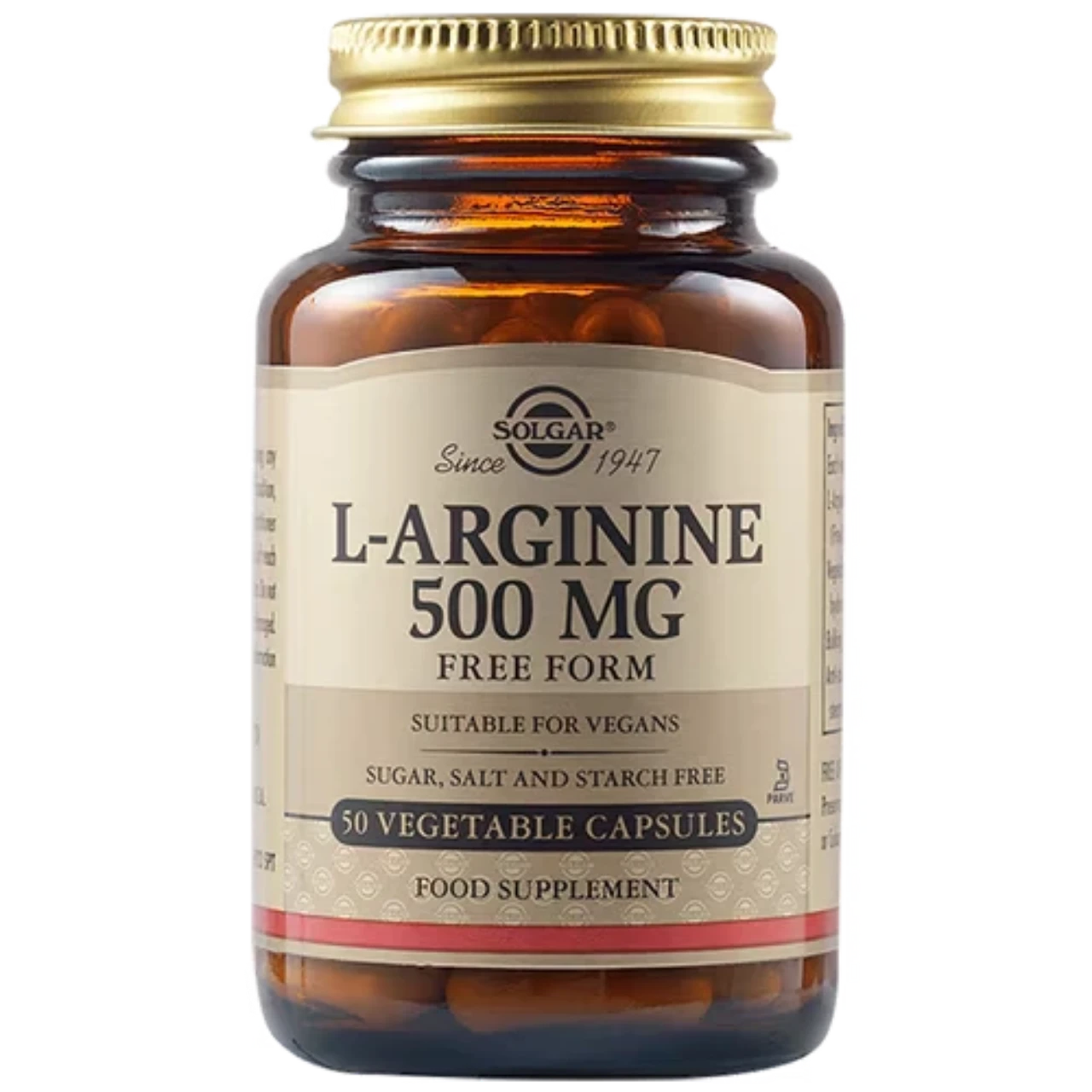 Solgar L-Arginine 500 mg - Supports muscle metabolism and immune function.