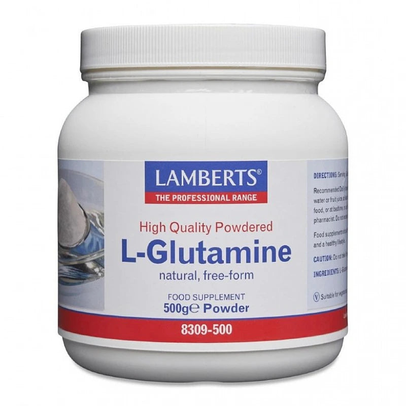 Lamberts L-Glutamine 500g Powder - Gut and muscle health support.