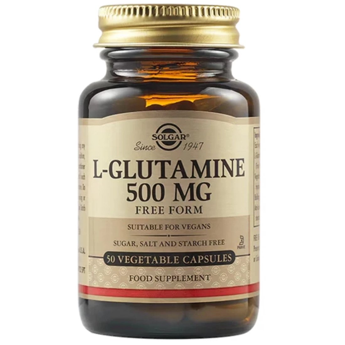 Solgar L-Glutamine 500 mg - Enhances muscle recovery and immune health.