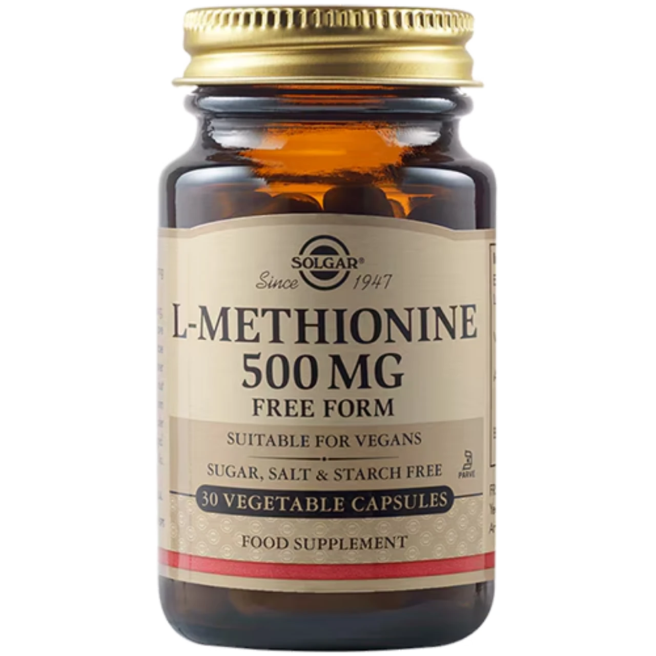 Solgar L-Methionine 500 mg - Promotes liver function and fat metabolism.