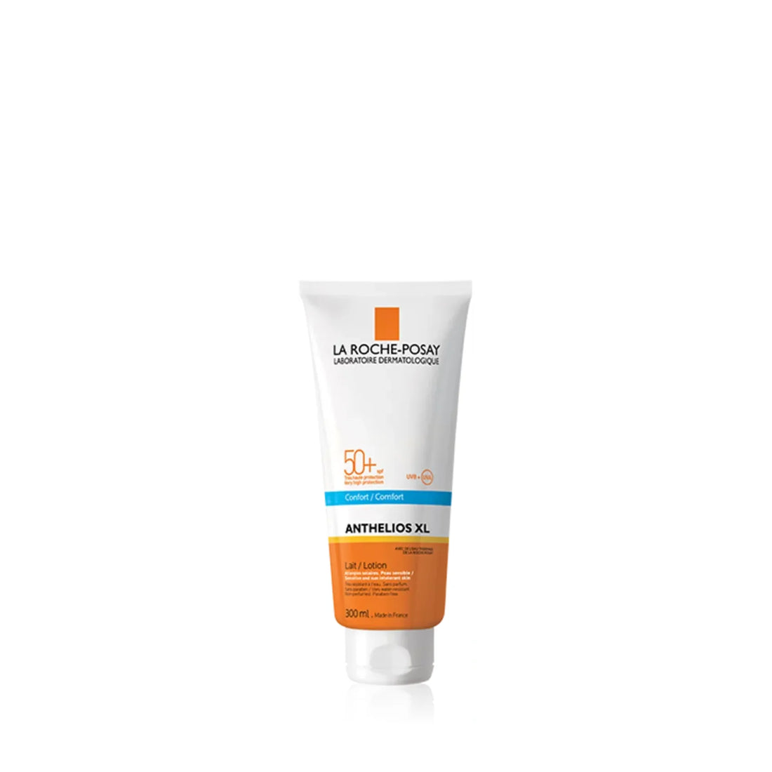 La Roche-Posay Anthelios XL Lait SPF 50+ 300ml sunscreen for sensitive skin, UVA/UVB protection.