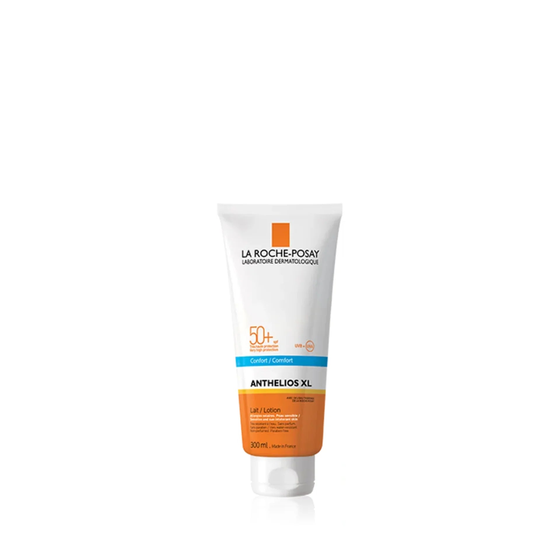 La Roche-Posay Anthelios XL Lait SPF 50+ 300ml sunscreen for sensitive skin, UVA/UVB protection.