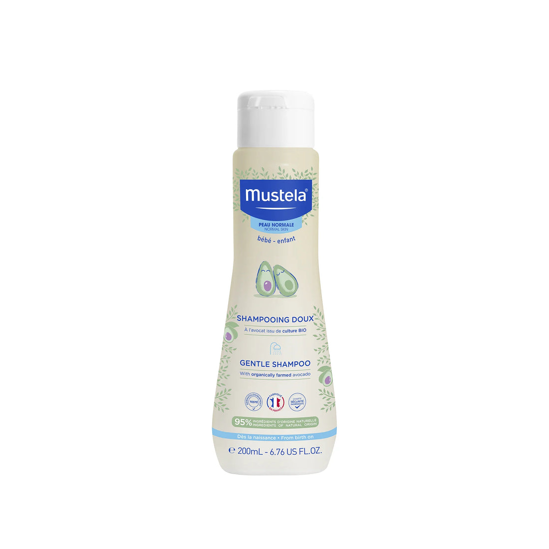 Mustela Gentle Shampoo for cleansing baby’s delicate hair and scalp.