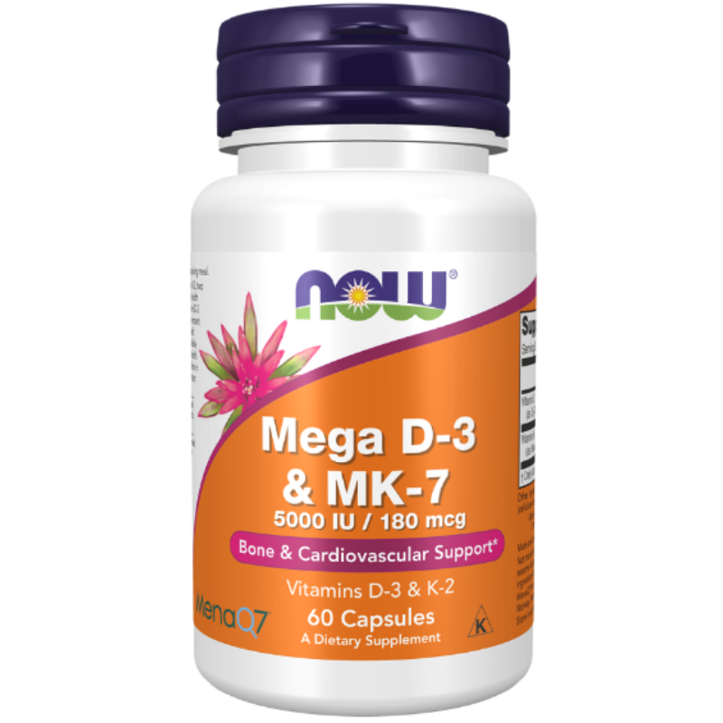 NOW Foods Mega D-3 &amp; MK-7 Capsules - Bone and cardiovascular support.