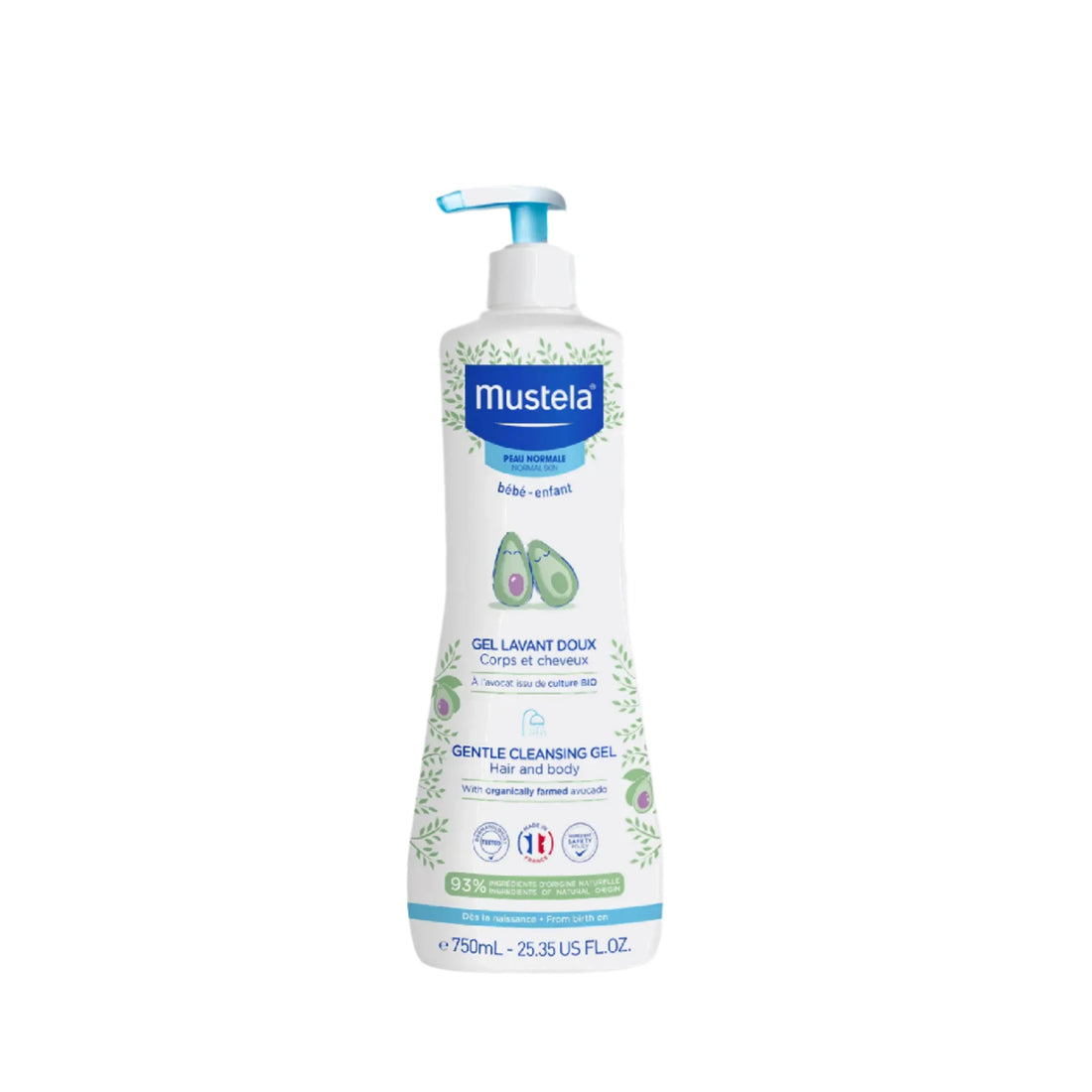 Mustela Gentle Cleansing Gel with Organic Avocado for babies and children’s delicate skin.