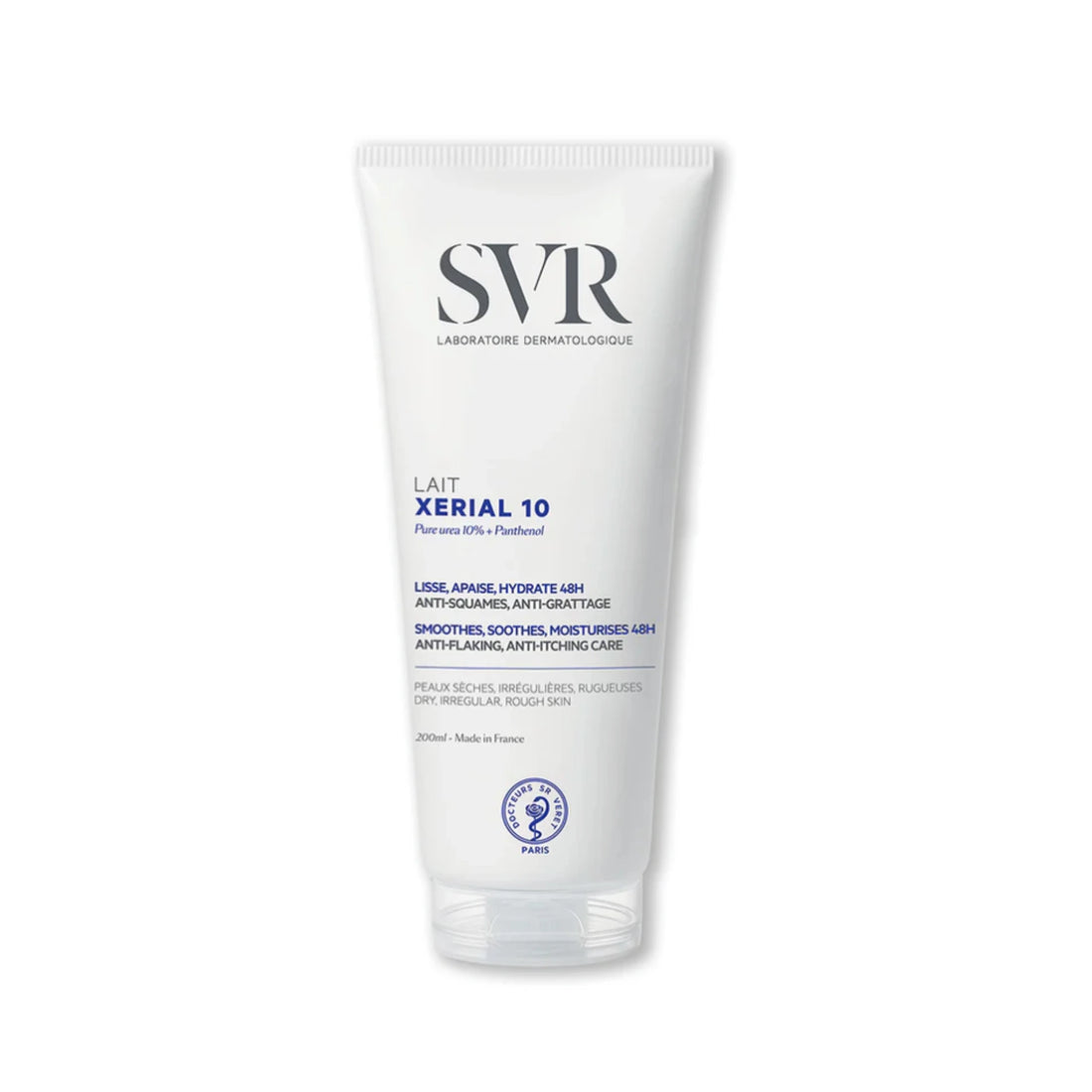 SVR XERIAL 10 Body Milk – Dermatological 10% urea body lotion for rough, flaky, and very dry skin.