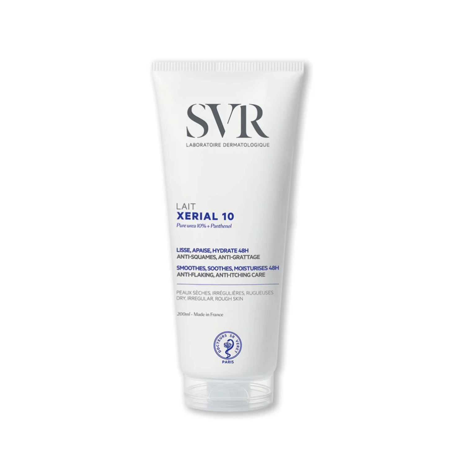 SVR XERIAL 10 Body Milk – Dermatological 10% urea body lotion for rough, flaky, and very dry skin.
