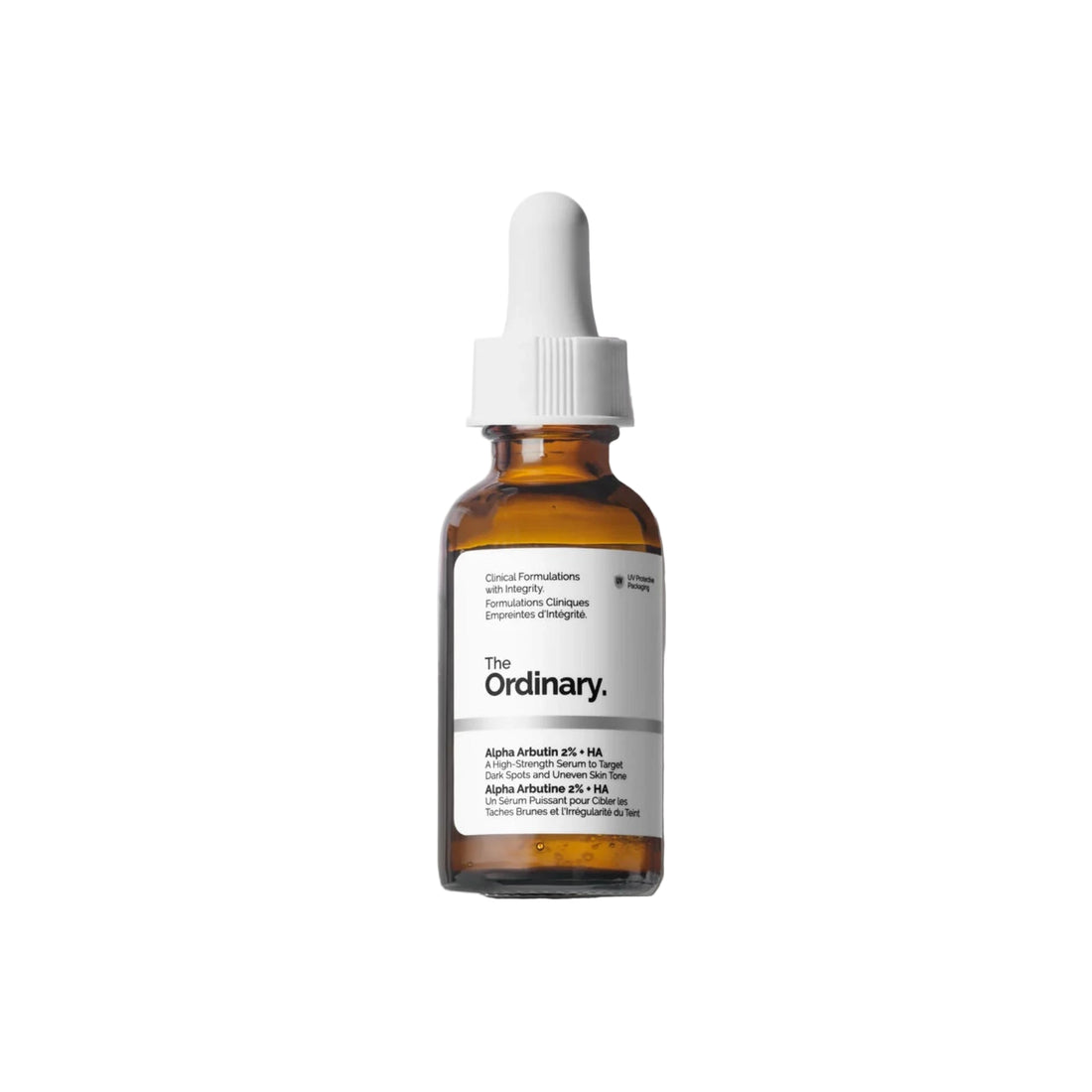 The Ordinary Alpha Arbutin 2% + HA – Brightening serum with alpha arbutin and hyaluronic acid to reduce dark spots and even skin tone.
