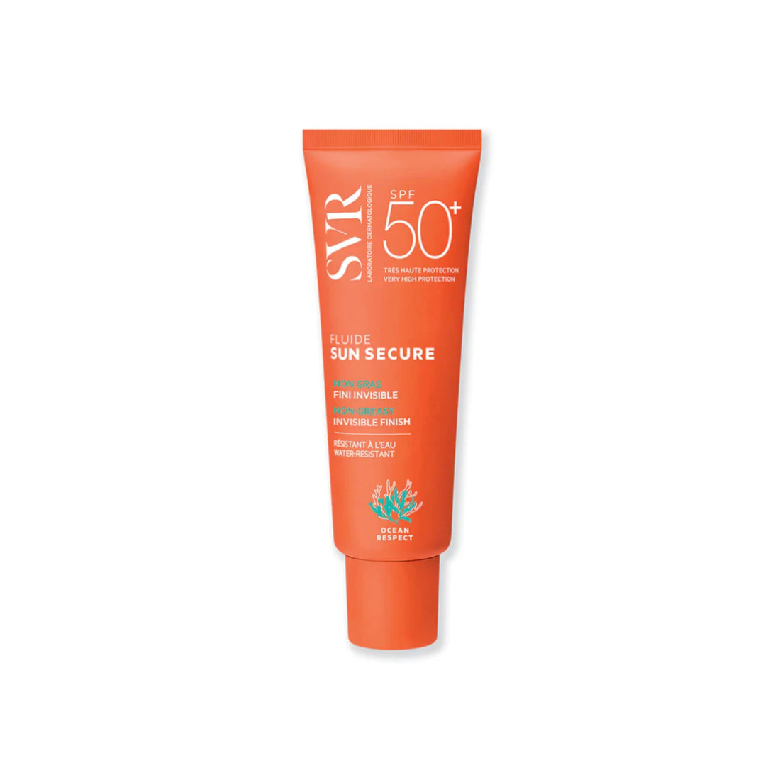 SVR SUN SECURE Fluide SPF50+ – Lightweight sunscreen fluid with UVA/UVB protection for face, neck, and upper body.