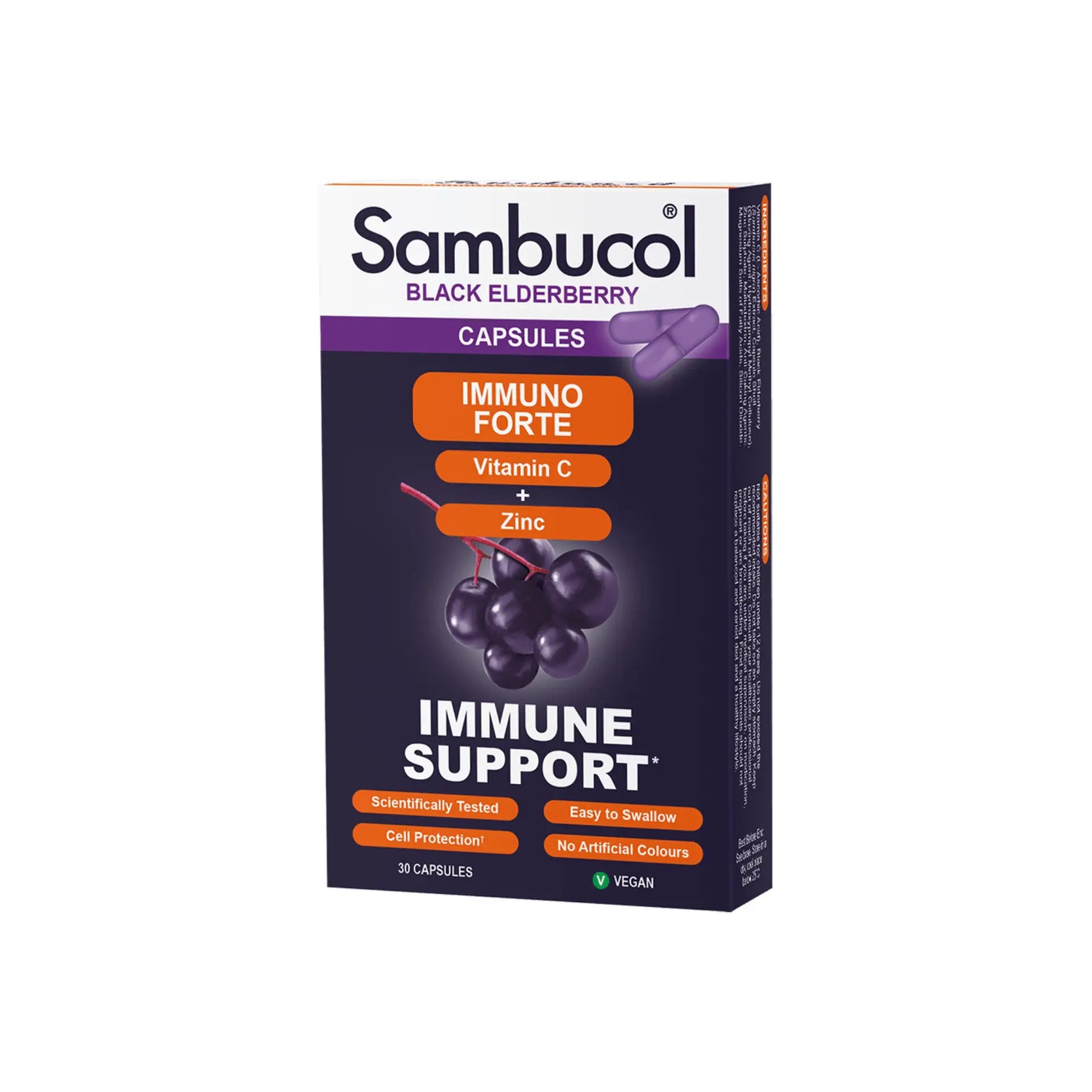 Sambucol Immuno Forte Capsules with black elderberry for daily immune support.