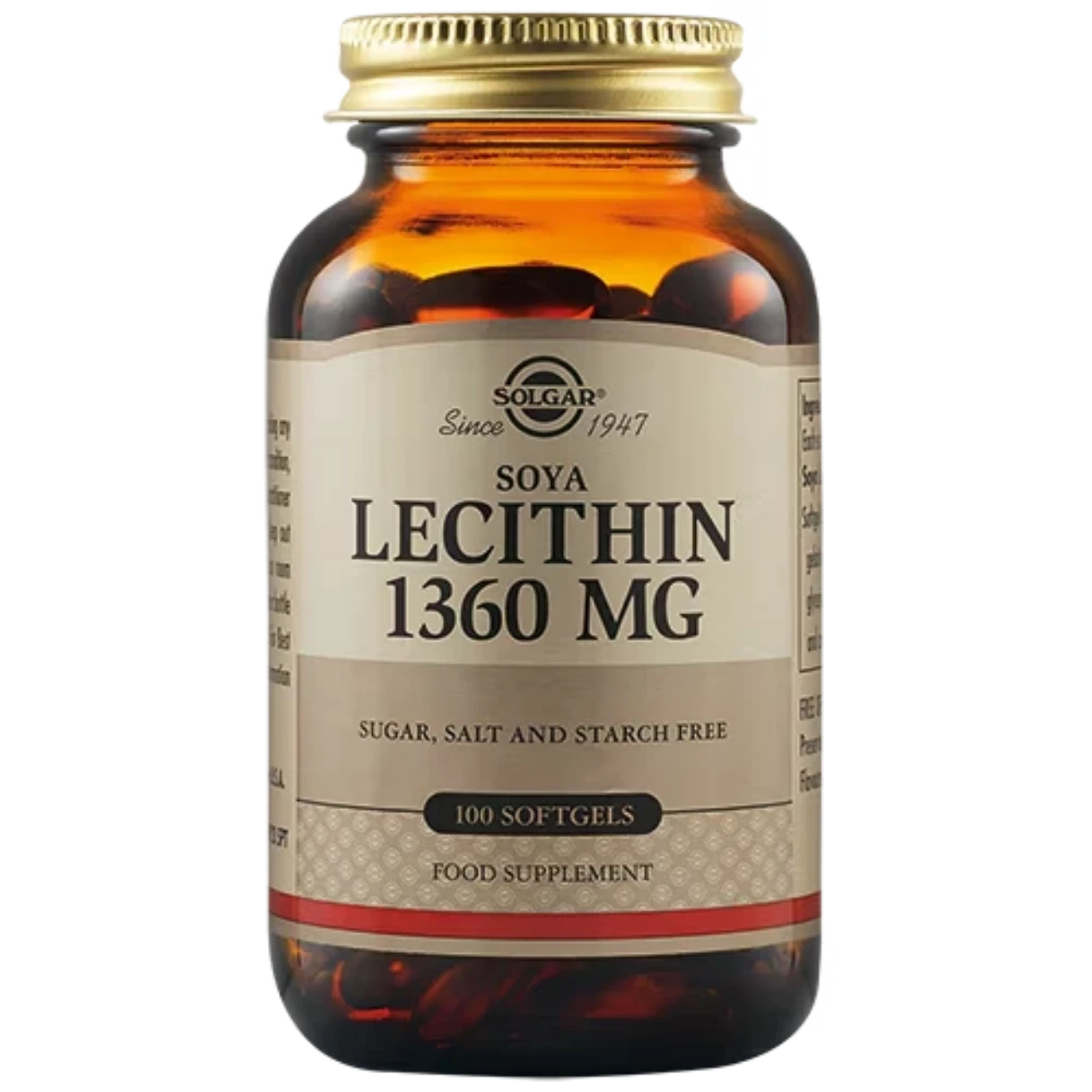 Solgar Lecithin 1360 mg Softgels - Promotes brain and liver health.
