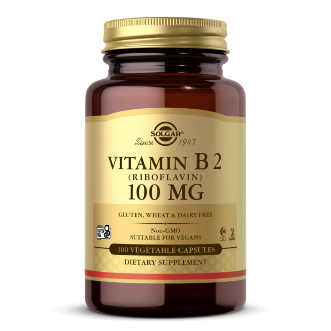 Solgar Vitamin B2 (Riboflavin) 100 mg - Supports energy metabolism and reduces fatigue.