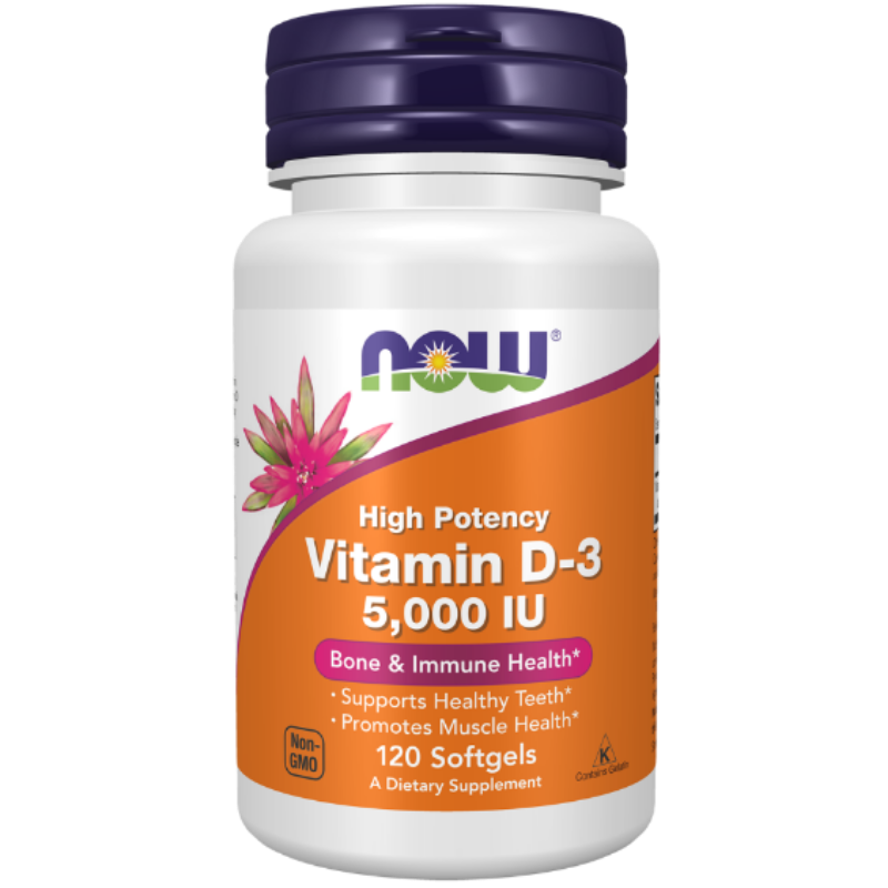 NOW Foods Vitamin D-3 5000 IU Softgels - Bone and immune health.