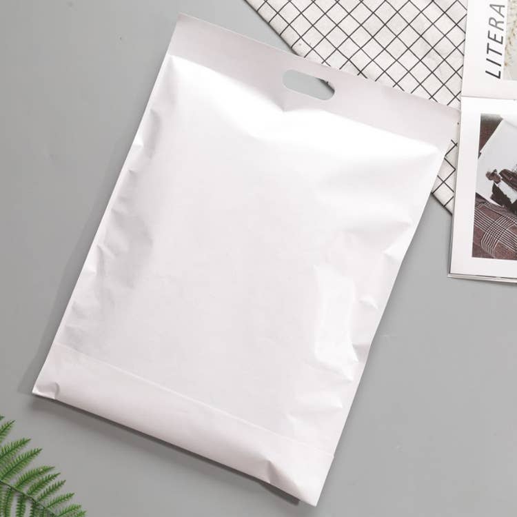 100pcs, white gray self-sealing poly mailer bag w/ handle: Small