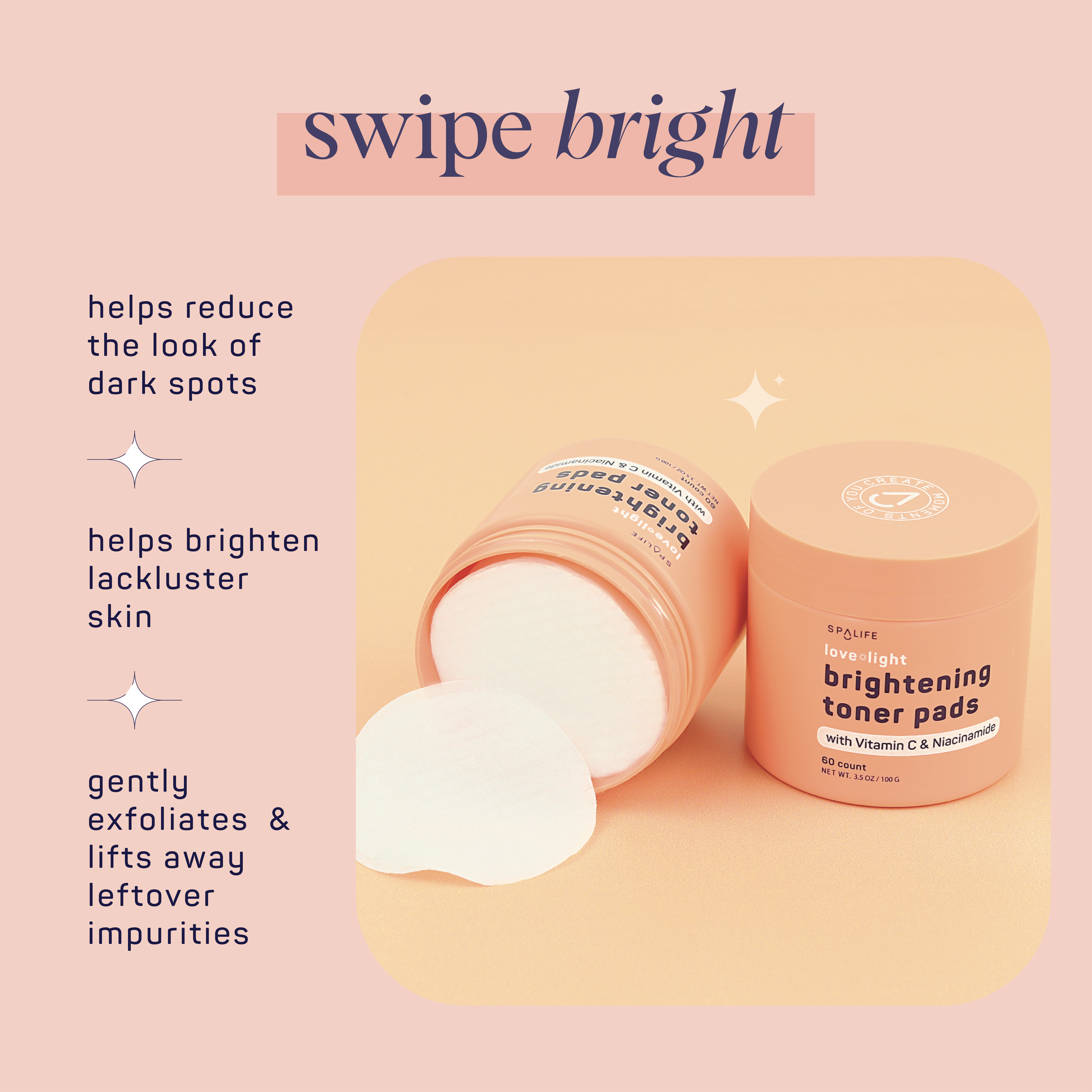 Love + light Korean Skincare Brightening Toner Pads - 60 Ct