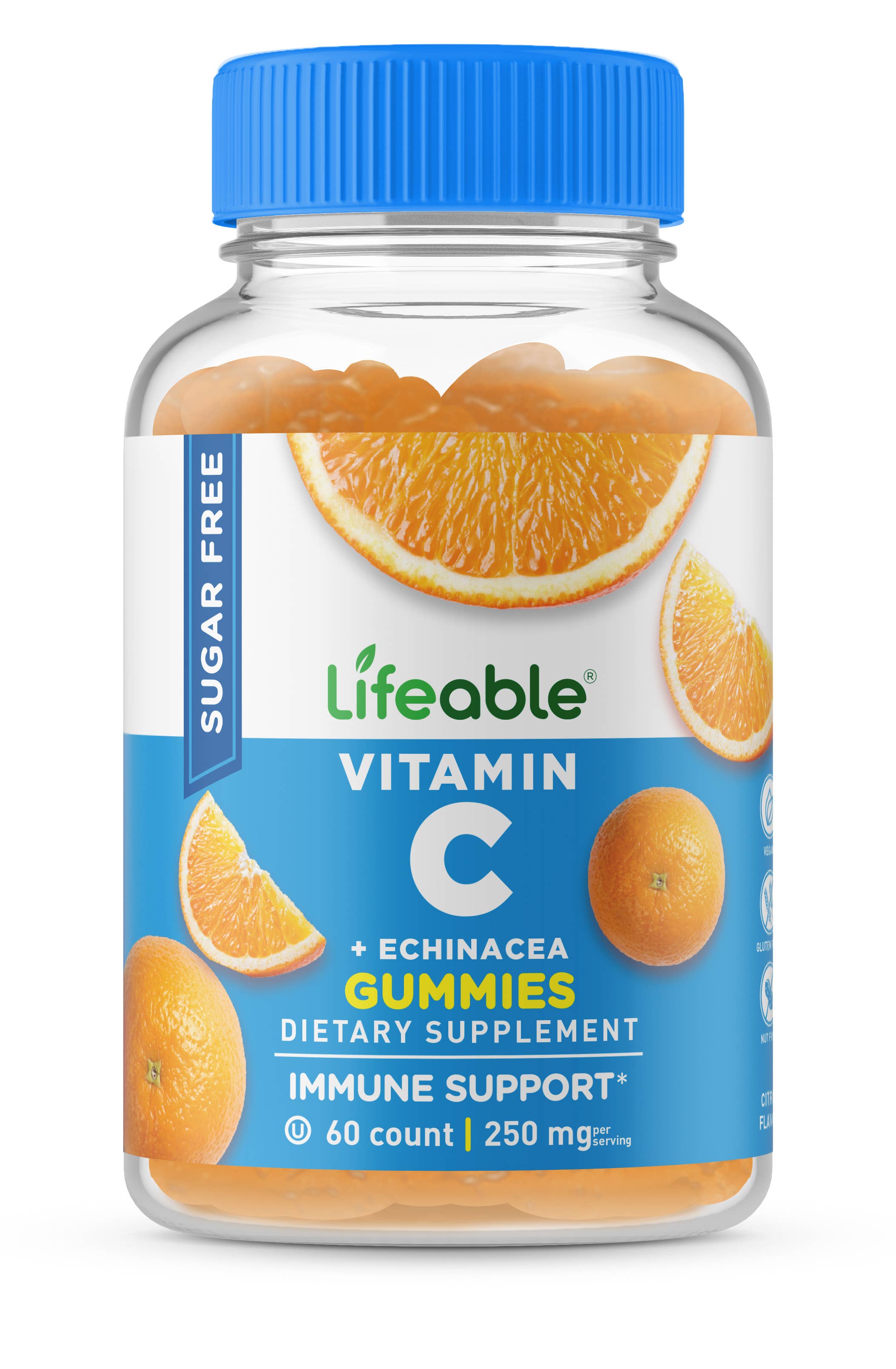 Lifeable Sugar Free Vitamin C 250 mg Gummies, Immune Boost: Orange Flavor / 60 Gummies