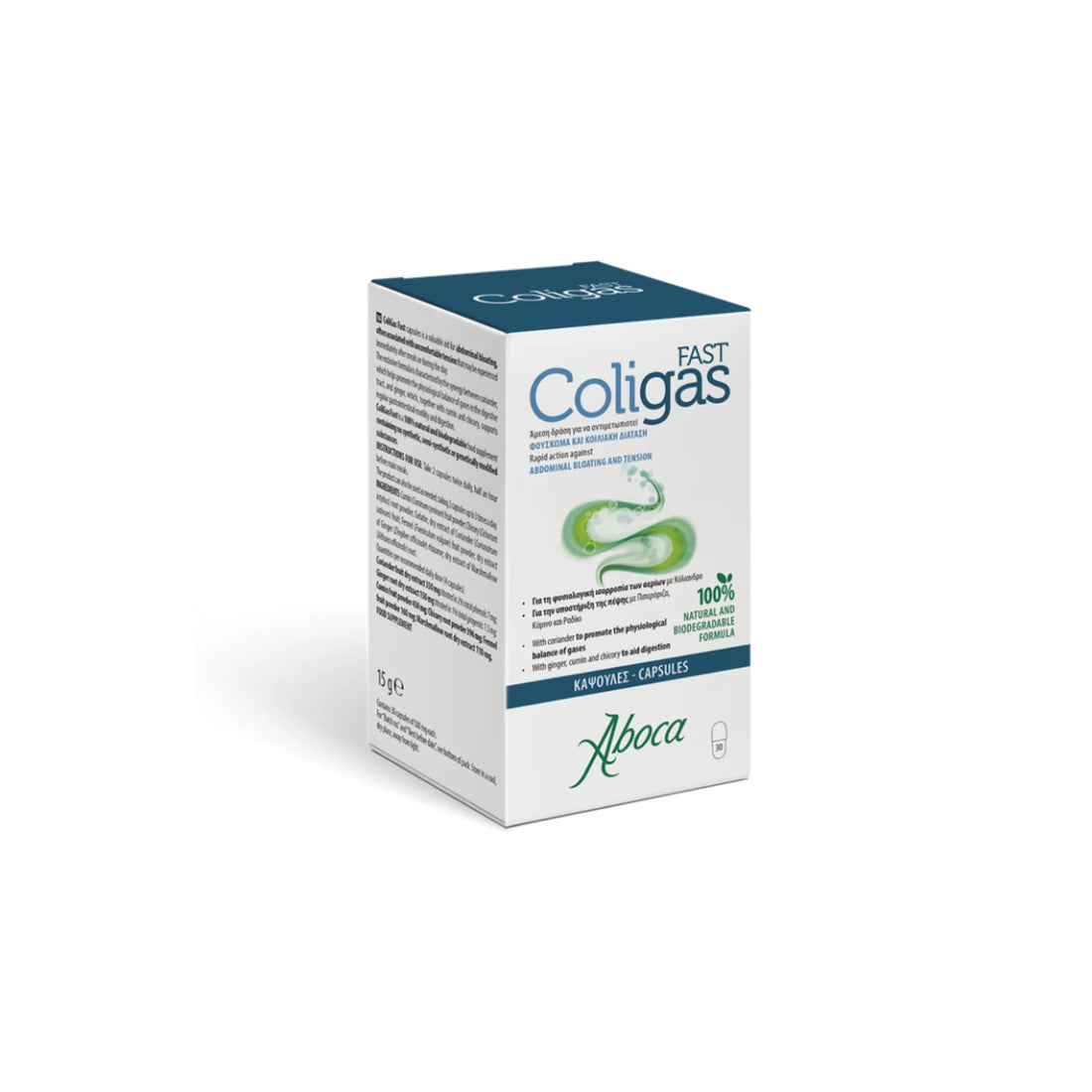 Aboca ColiGas Fast 30 Capsules – natural formula for digestive balance.