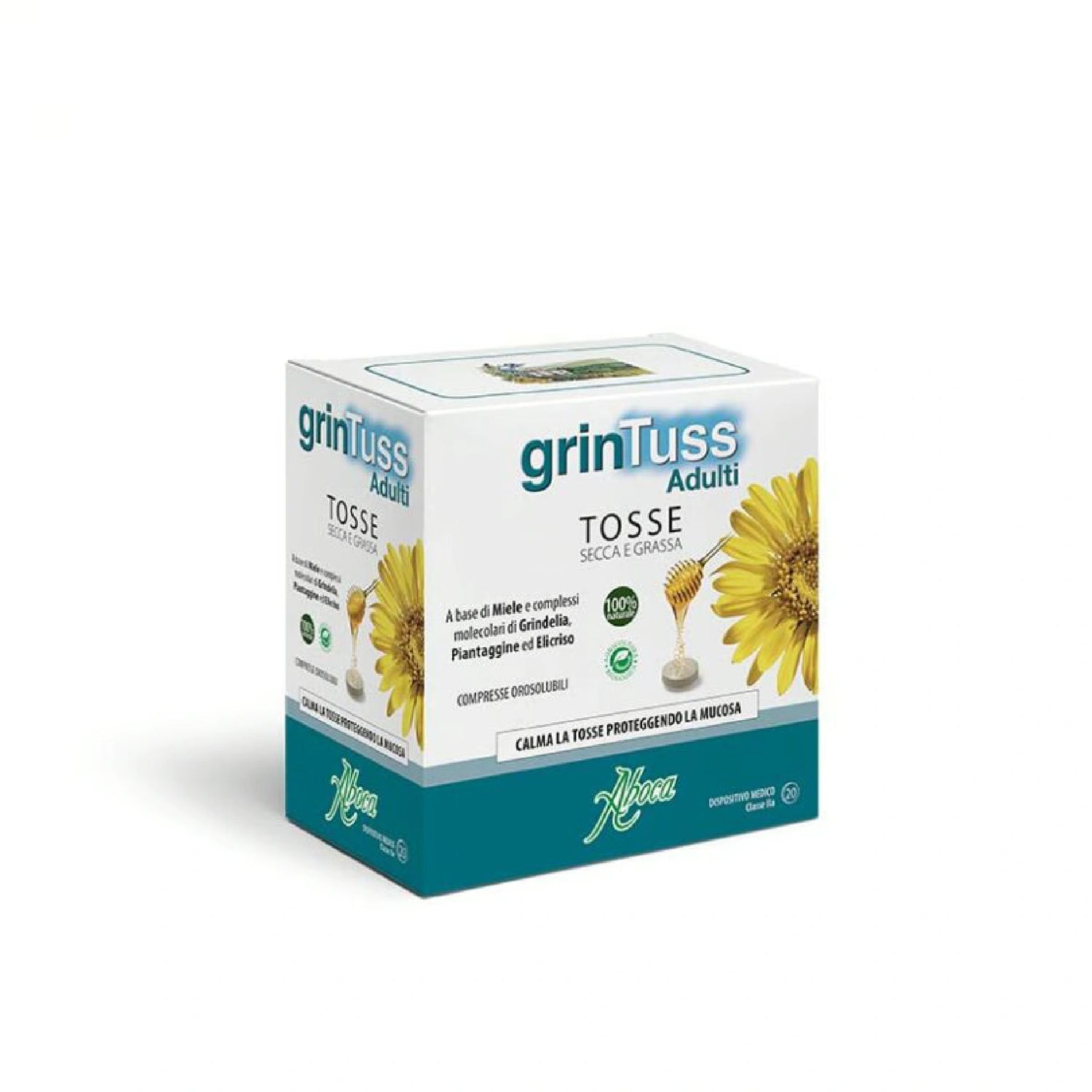 Aboca Grintuss Adult Tablets – 20-count box for cough relief.