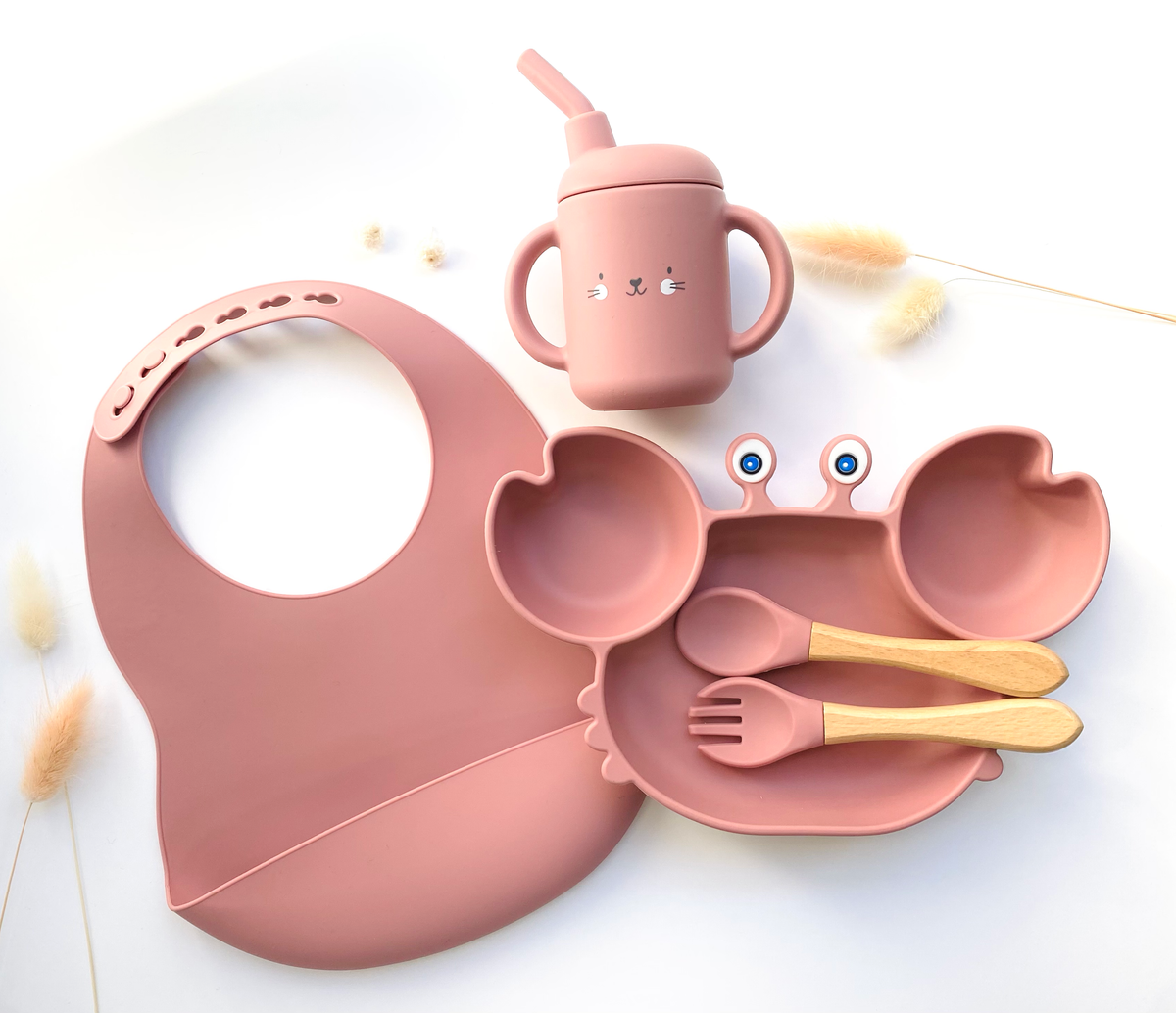 Meal pack+bib+straw glass for children: Bleu marine