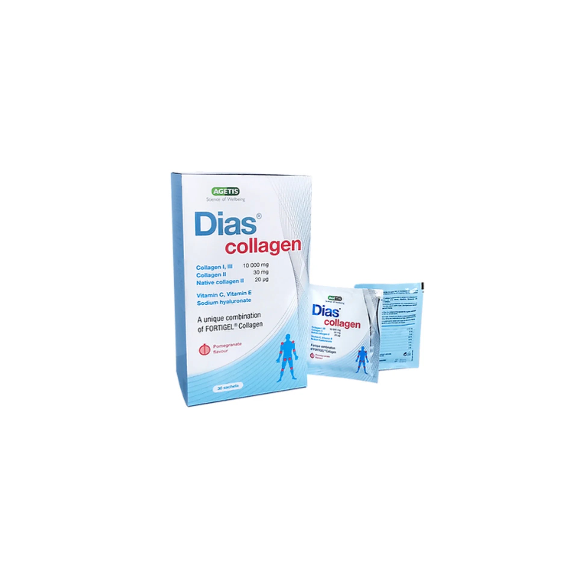 Dias Collagen Quattro ComplexTM for Joint &amp; Bone Health with pomegranate flavor.