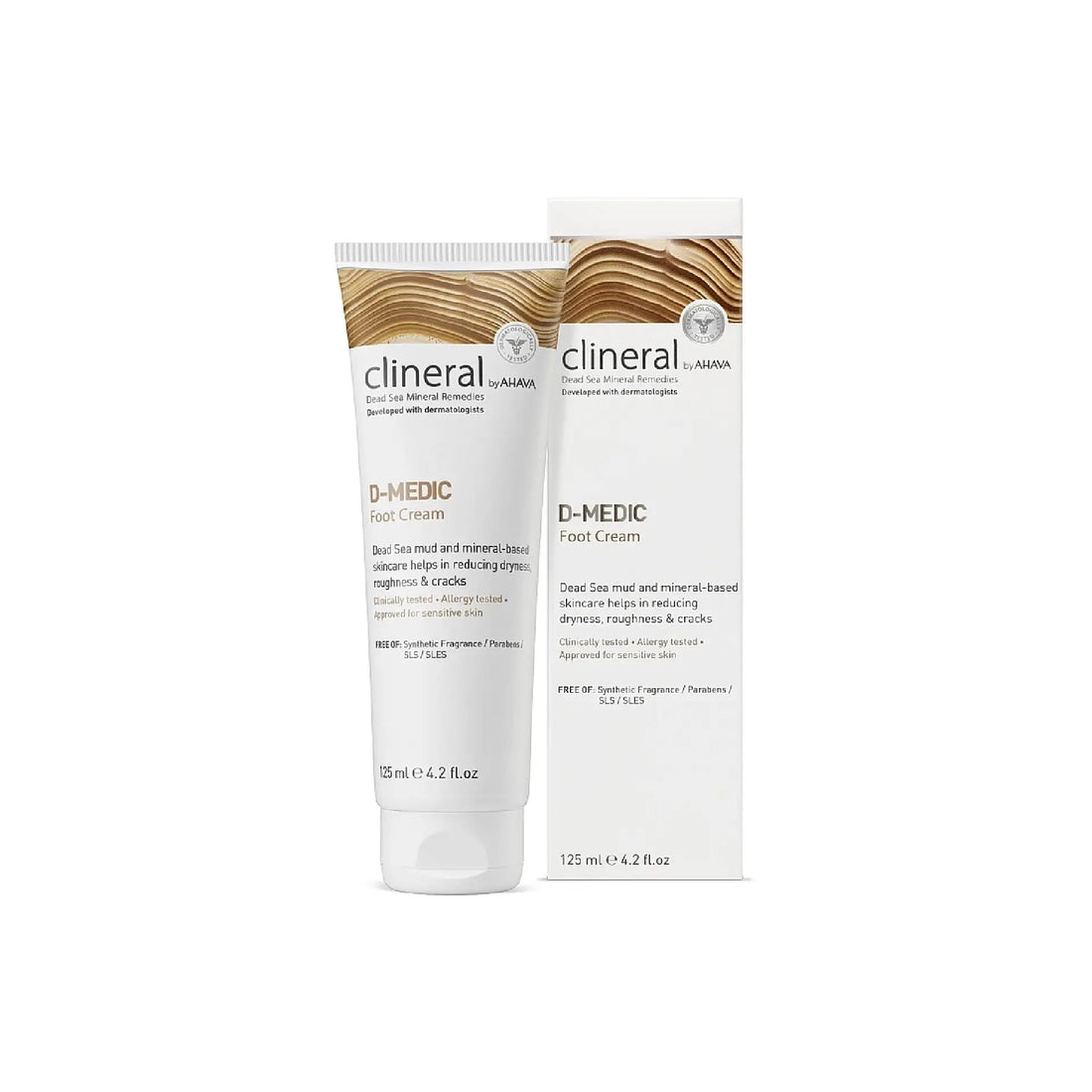 Ahava Clineral D-Medic Foot Cream for dry, cracked feet, enriched with Dead Sea minerals.