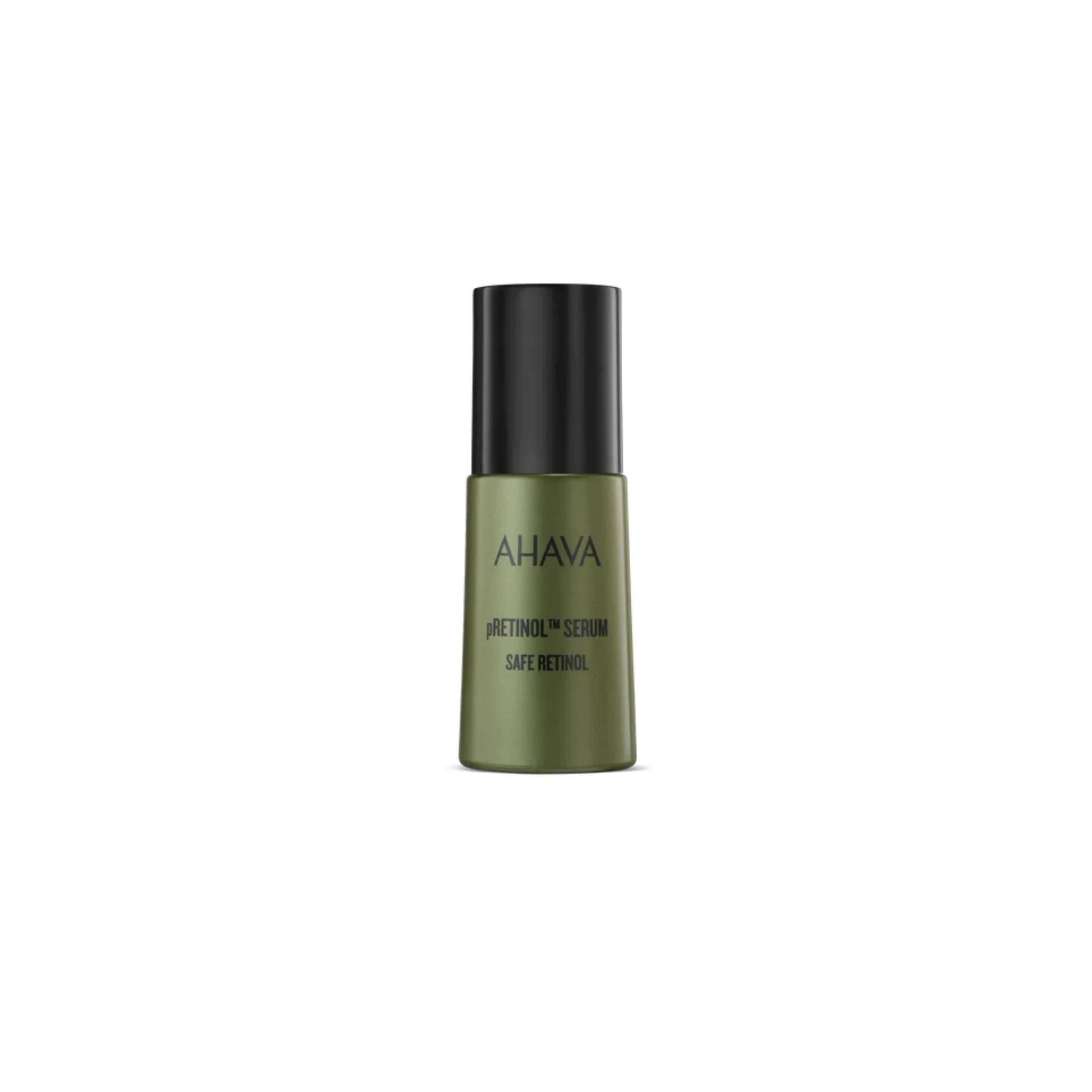 Ahava pRetinol™ Serum bottle highlighting anti-aging and radiance-boosting benefits.