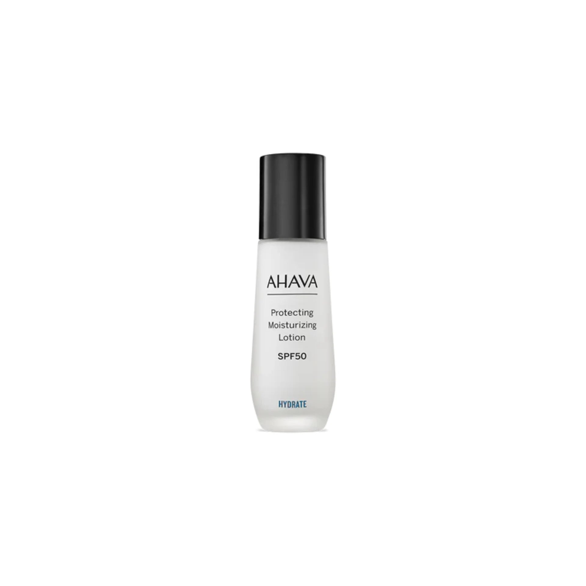 Ahava Protecting Moisturizing Lotion SPF 50 with lightweight texture and Dead Sea-inspired packaging.