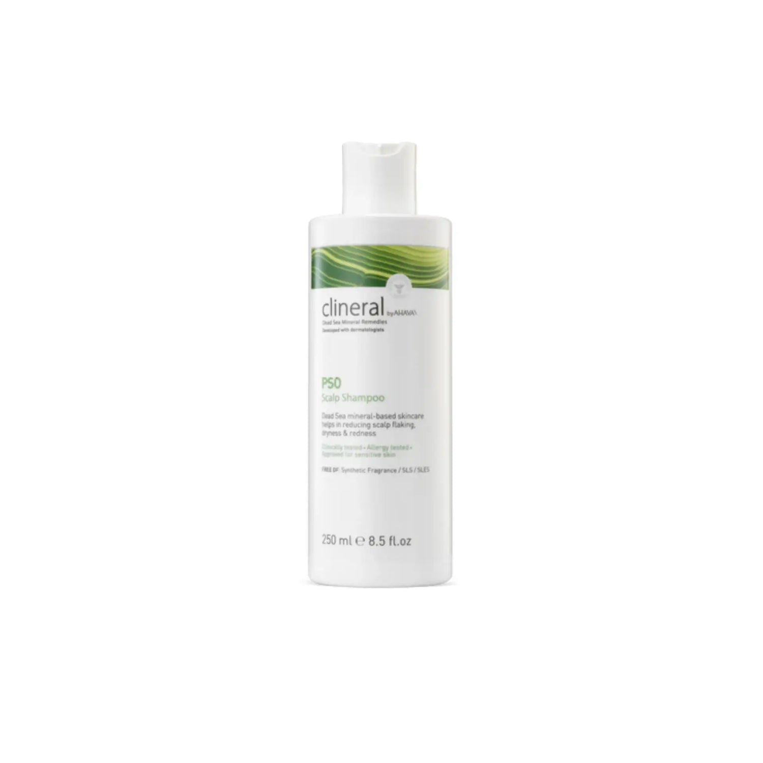 Ahava Clineral PSO Shampoo for sensitive scalps with Dead Sea minerals and mud.