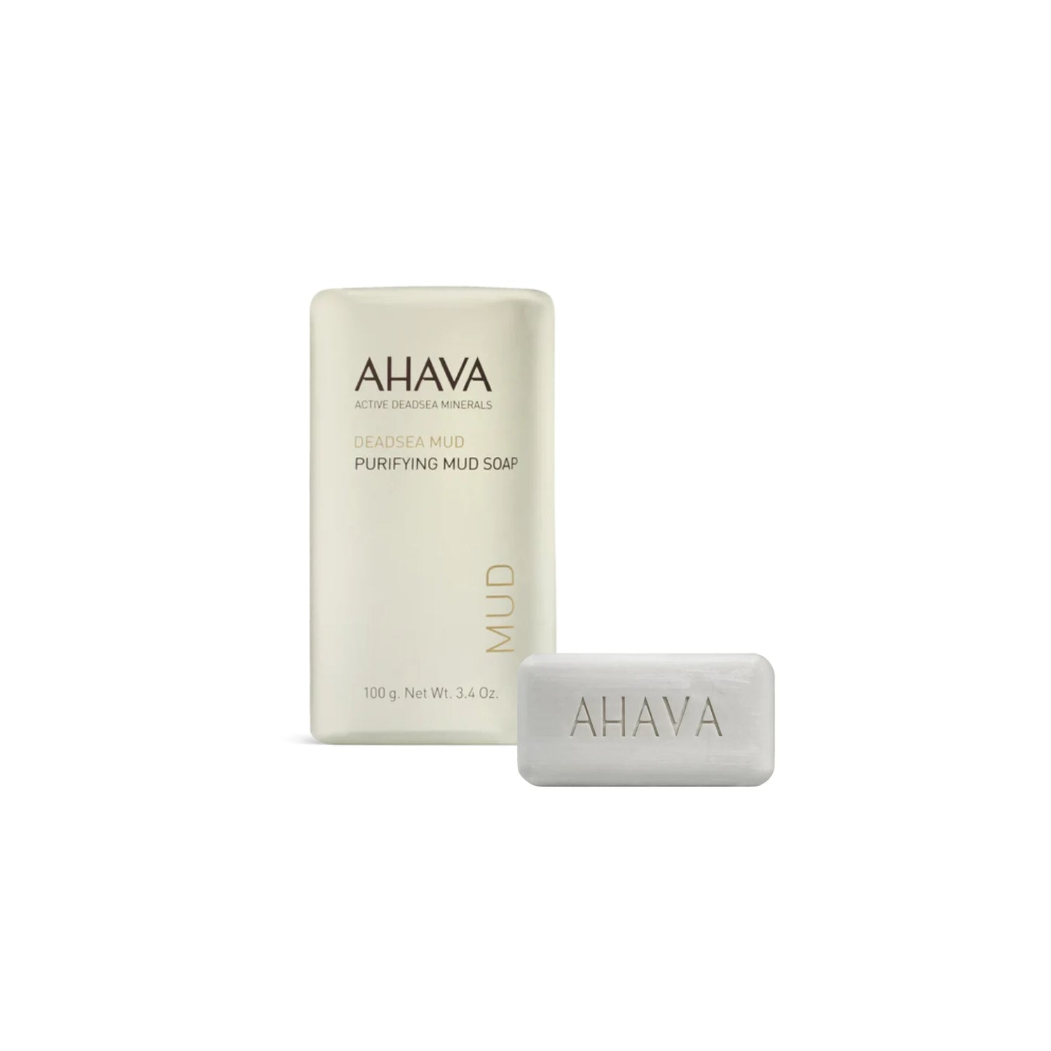 AHAVA Purifying Dead Sea Mud Soap - black cleansing bar with natural Dead Sea minerals for purified, refreshed skin.