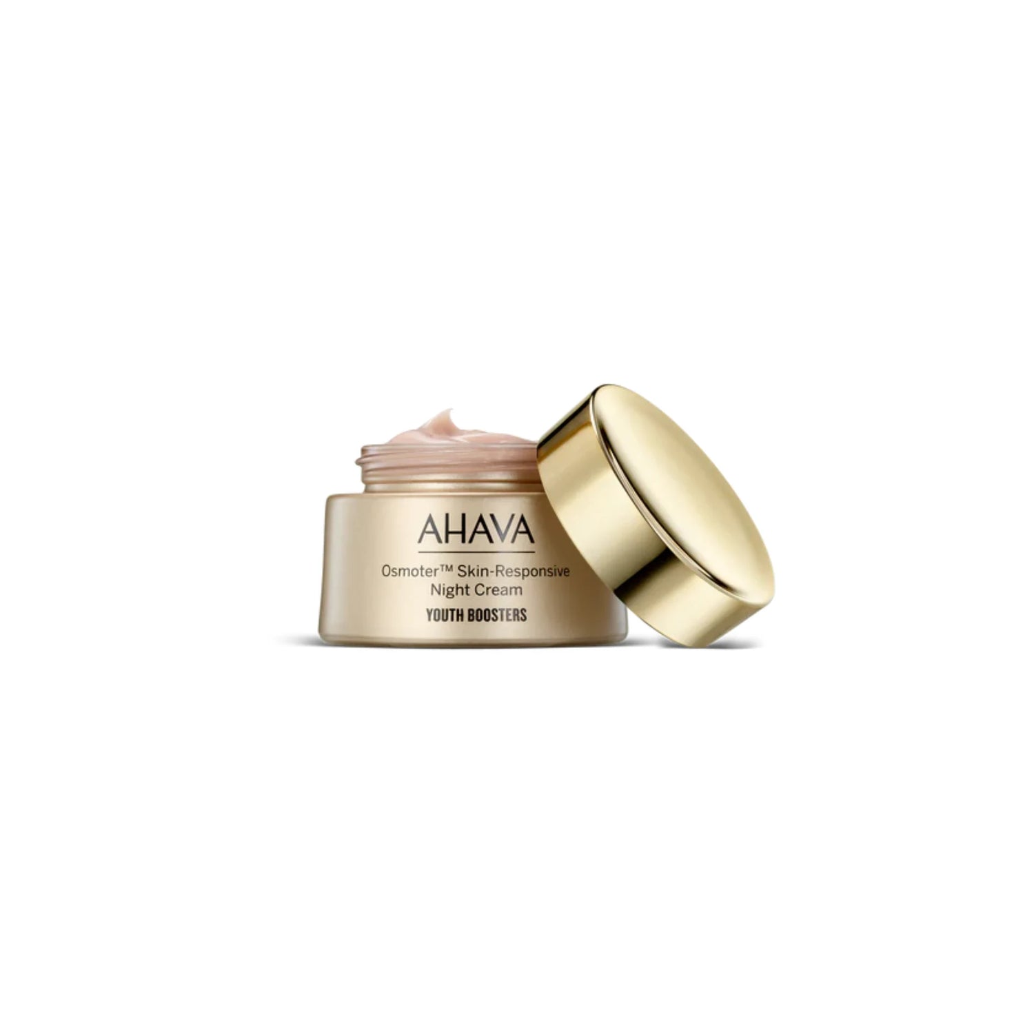 Ahava Osmoter™ Skin-Responsive Night Cream jar with luxurious textures and Dead Sea-inspired elements.