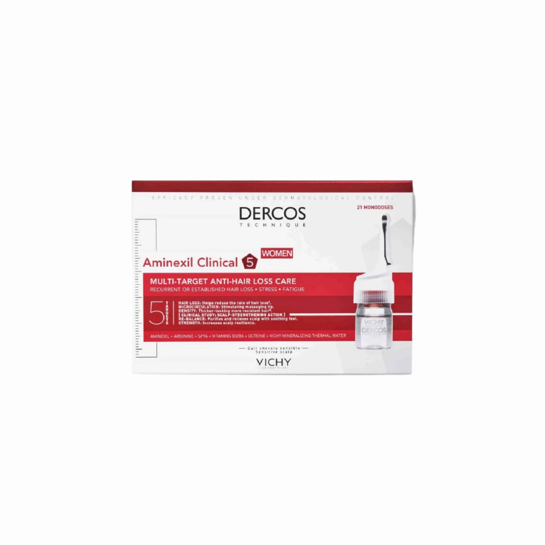 Vichy Dercos Aminexil Clinical 5 Ampoules - Intensive anti-hair loss treatment for women.